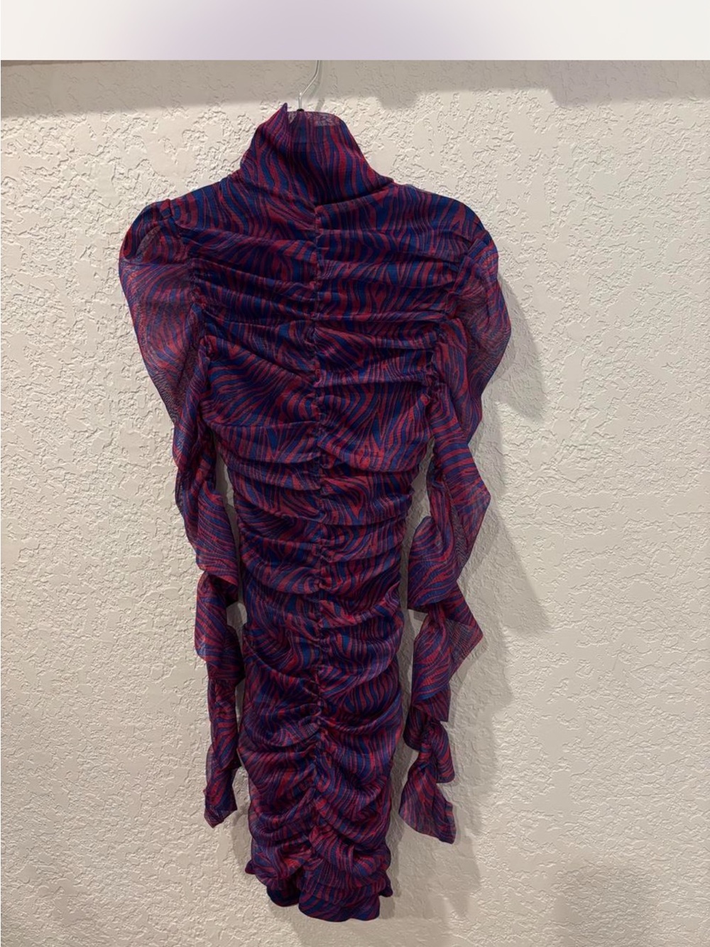 Women's Ruched High-Neck Dress in Purple and Pink
